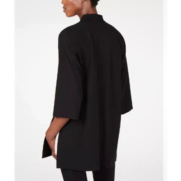 EILEEN FISHER $275 2X SILK OPEN FRONT SIDE SLIT KIMONO BLACK CARDIGAN - Picture 2 of 8